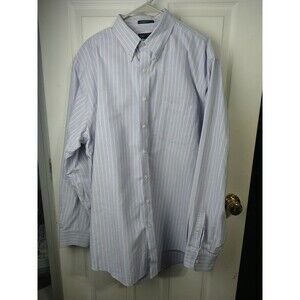 Lands End Men 17/35 Tall Shirt Collared Button LS Pocket Blue Pink Striped...